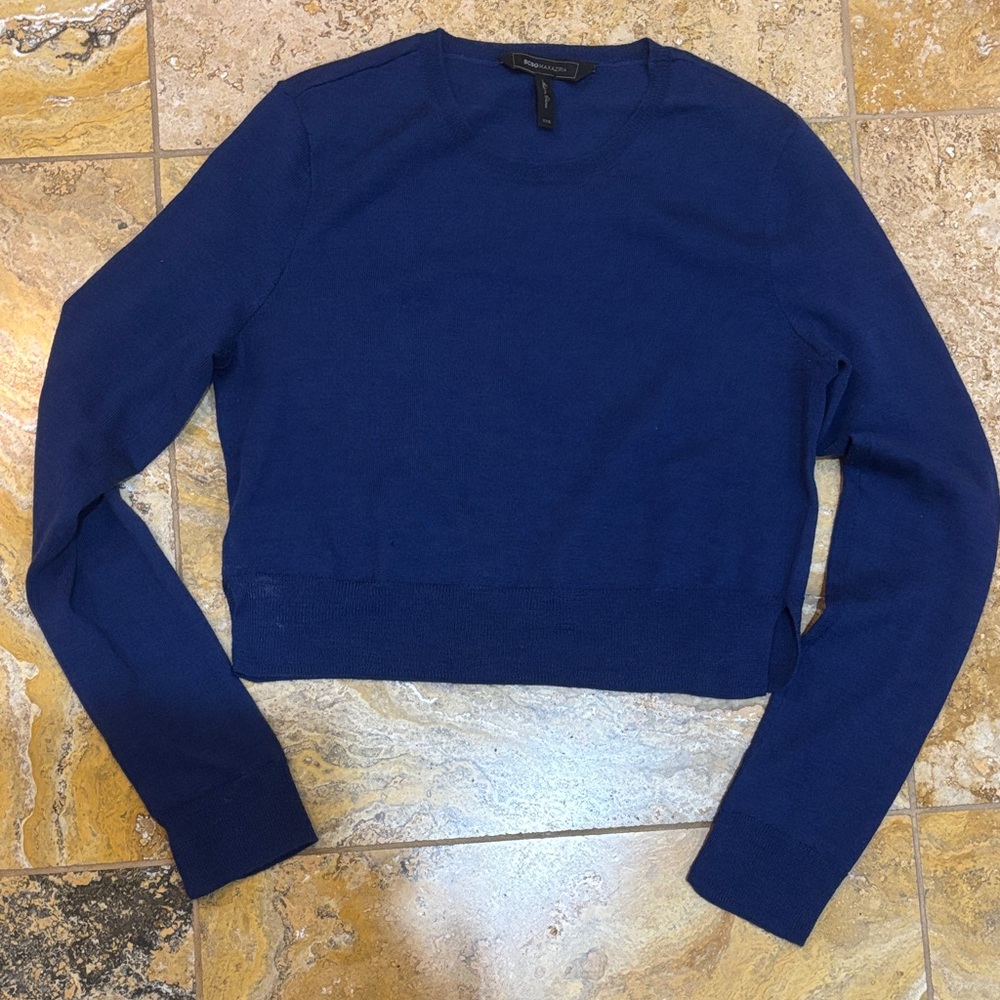 BCBG Max Azria XXS Cropped Royal Blue Crewneck Sweater